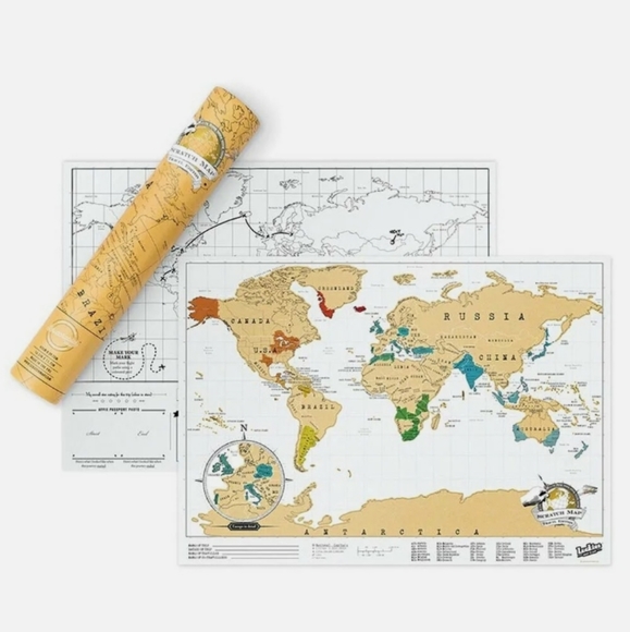 Luckies Other - Luckies 42cm Scratch Off Map Travel Edition w/ Foil Hanging Wall Decor White NEW